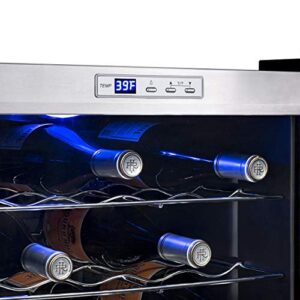 NewAir Compressor Wine Cooler Refrigerator in Stainless Steel | 33 Bottle Capacity | Freestanding or Built-In | UV Protected Glass Door with Lock and Handle