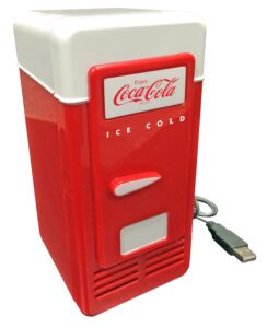 coca cola single can cooler, red, usb powered retro one can mini fridge, thermoelectric cooler for desk, home, office, dorm, unique gift for students or office workers