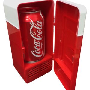 Coca Cola Single Can Cooler, Red, USB Powered Retro One Can Mini Fridge, Thermoelectric Cooler for Desk, Home, Office, Dorm, Unique Gift for Students or Office Workers
