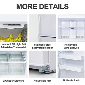 SMETA 18 Cu. Ft Refrigerator for Kitchen Full Size Top Freezer Top Mount Fridge 30" Frost Free, Apartment Garage Ready Refrigerators Double Door with LED light 66 inch tall, White