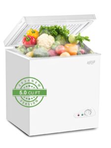 chest freezer krib bling adjustable thermostat compact freezers with removable storage basket for house kitchen garage basement (5.0 cu.ft, white)