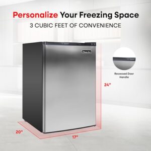 Magic Chef Compact Mini Freezer for Bedroom, Garage, Office, and More with Manual Defrost Function and Recessed Door Handle, Silver