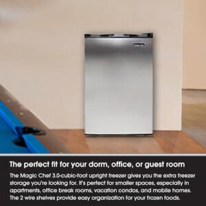 Magic Chef Compact Mini Freezer for Bedroom, Garage, Office, and More with Manual Defrost Function and Recessed Door Handle, Silver