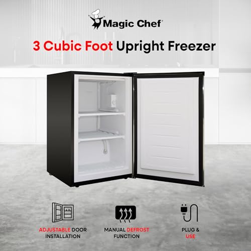 Magic Chef Compact Mini Freezer for Bedroom, Garage, Office, and More with Manual Defrost Function and Recessed Door Handle, Silver