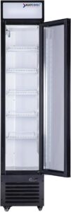 nafcool sub zero commercial beverage refrigerator display fridge，6 cu ft small slims single glass door merchandiser drink cooler with led light adjustable shelves,etl and nsf approval,15.4" wide