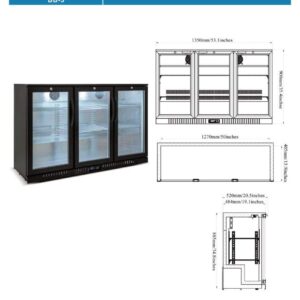 Beer Back Bar Cooler 3 Glass Door (Swing Door) 53" Width Beer Fridge NSF Certified Beverage Refrigerator 11.8 cu.ft Under Counter Height 35°-46°F Black bb3dup