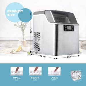 WATOOR Countertop Ice Cube Maker Ice Machine, 45Lbs/24H, 24 pcs Square Clear Solid Ice Cube in 15 Mins, Stainless Steel Ice Cube Maker with Ice Scoop, Perfect for Home/Kitchen/Office/Bar