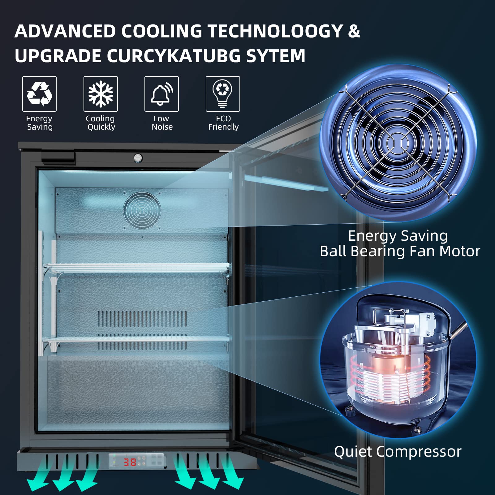 JAE Back Bar Cooler 3.6 cu ft(102 Cans), Low-E Tempered Glass Single door Beverage Refrigerator, Built-in Counter Height Display Cooler, Auto-defrost, Digital Control, Eco-friendly Compressor, ETL
