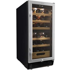 homelabs 25 bottles high-end wine cooler - standalone dual-zone mini fridge and chiller for wines with temperature control panel, stainless steel reversible door swing and removable wood shelves