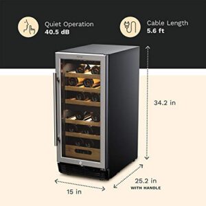 hOmeLabs 25 Bottles High-End Wine Cooler - Standalone Dual-Zone Mini Fridge and Chiller for Wines with Temperature Control Panel, Stainless Steel Reversible Door Swing and Removable Wood Shelves