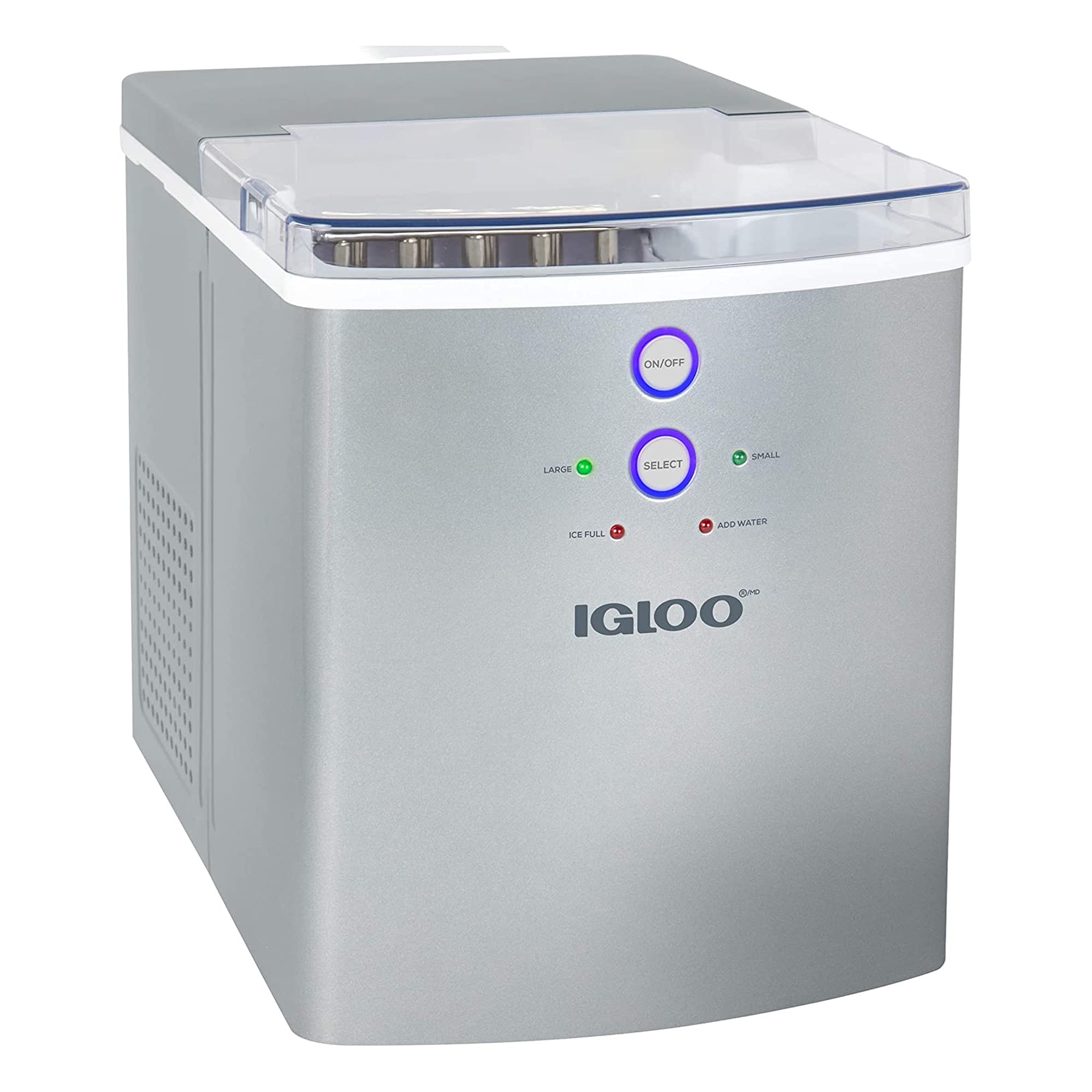 Igloo ICEB33SL Large-Capacity Automatic Portable Electric Countertop Ice Maker Machine, 33 Pounds in 24 Hours, 9 Ice Cubes Ready in 7 minutes, With Ice Scoop and Basket, Perfect for Water Bottles