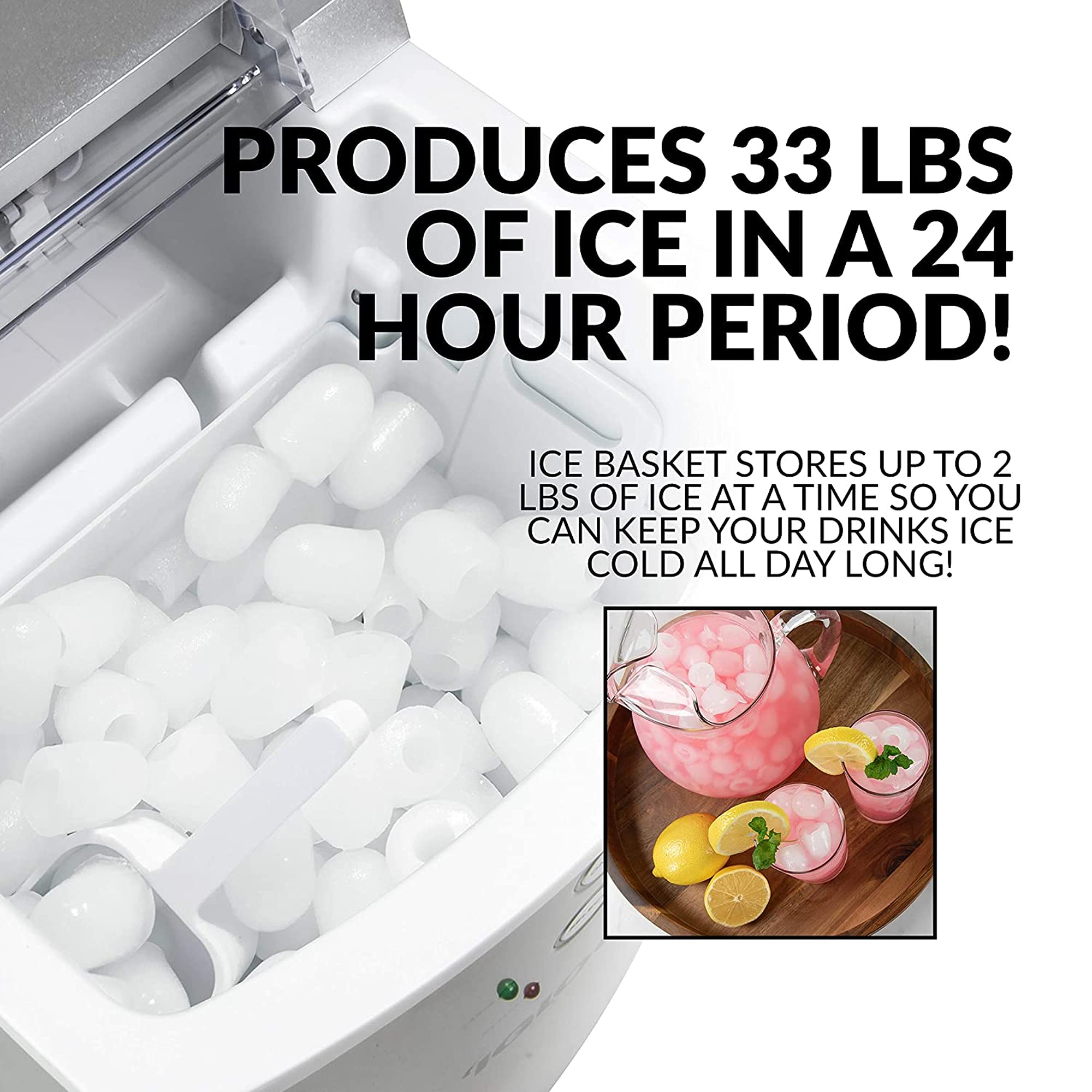 Igloo ICEB33SL Large-Capacity Automatic Portable Electric Countertop Ice Maker Machine, 33 Pounds in 24 Hours, 9 Ice Cubes Ready in 7 minutes, With Ice Scoop and Basket, Perfect for Water Bottles