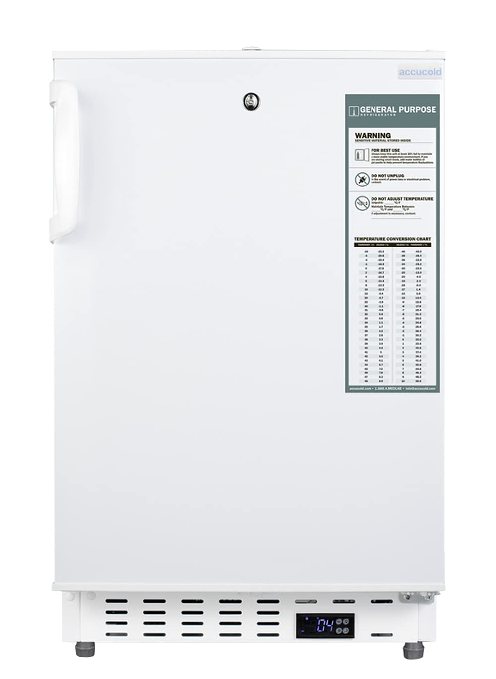 Summit Appliance ADA404REF 20" Wide Built-In All-Refrigerator, ADA Compliant, Factory-installed Lock, 3.32 cu.ft Capacity, Temperature & Open Door Alarms, Automatic Defrost, Adjustable Thermostat