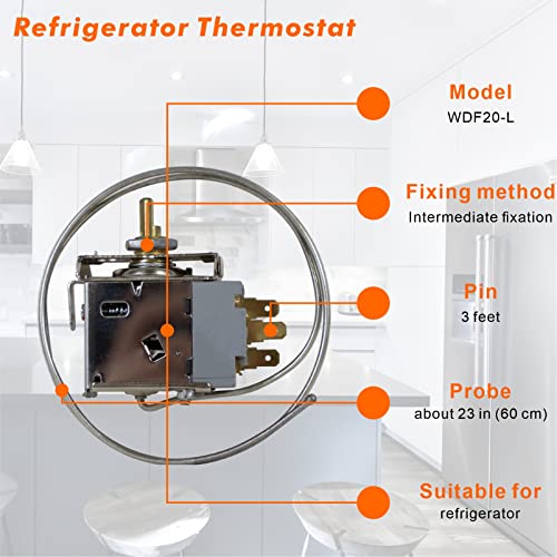 Refrigerator Thermostat WDF20-L Universal Refrigerator Cold Control Thermostat Replacement Part by AquaMonica,Replaces for Most Fridge or Mini Fridge Thermostat