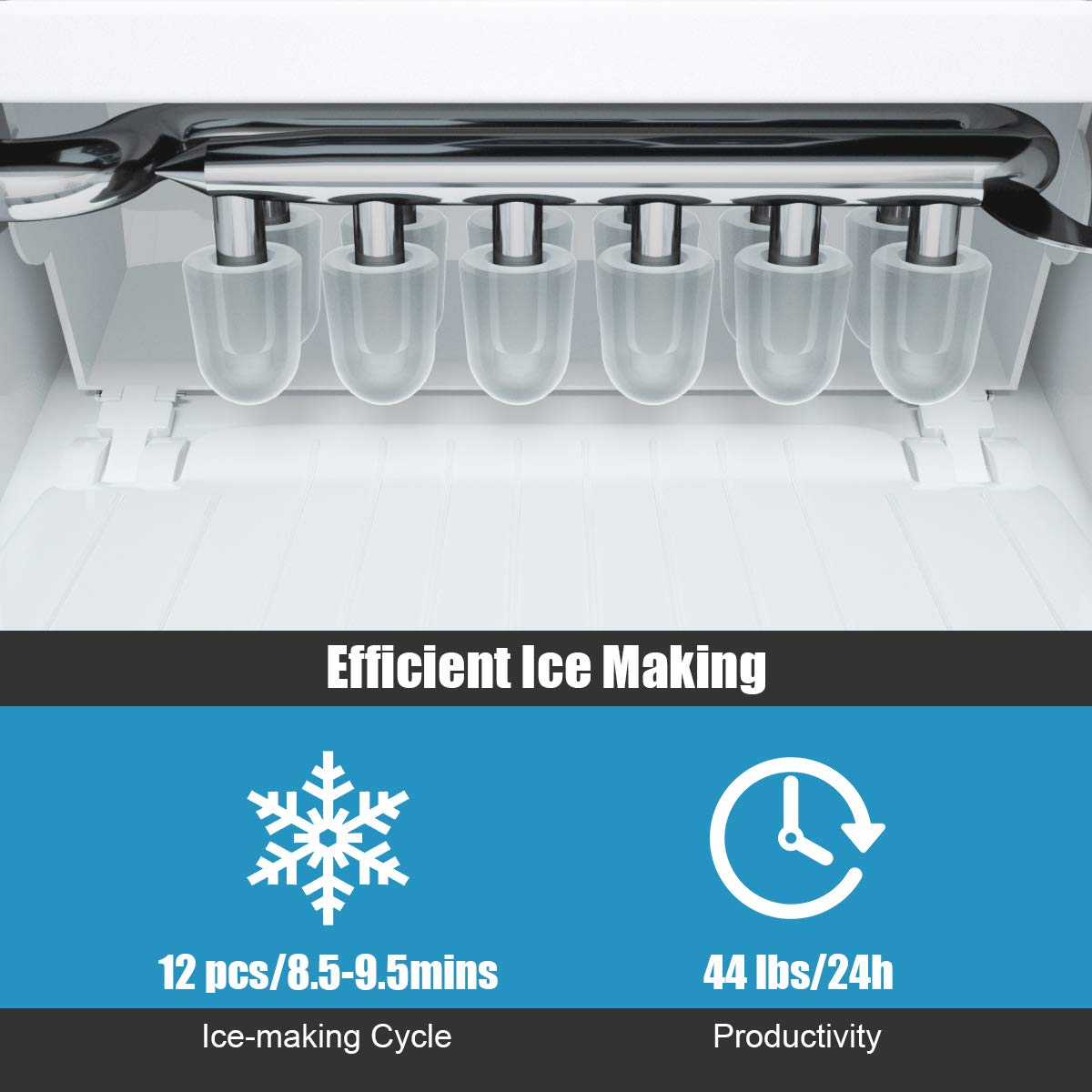 COSTWAY Ice Maker Countertop with Self-Clean Function, Make 44 Lbs Ice in 24 Hours, Ice Cubes Ready in 8.5 Mins, Ideal for Bar Home and Office, Portable Ice Machine with Ice Scoop and Basket, Black