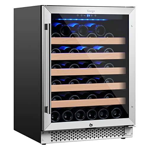 Yeego 24inch Wine Cooler,Wine Fridge 54 Bottle Wine Refrigerator with Professional Compressor Fits Large Bottles Low noise Built in or Freestanding Wine Fridge