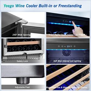 Yeego 24inch Wine Cooler,Wine Fridge 54 Bottle Wine Refrigerator with Professional Compressor Fits Large Bottles Low noise Built in or Freestanding Wine Fridge