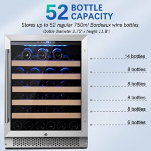 Yeego 24inch Wine Cooler,Wine Fridge 54 Bottle Wine Refrigerator with Professional Compressor Fits Large Bottles Low noise Built in or Freestanding Wine Fridge