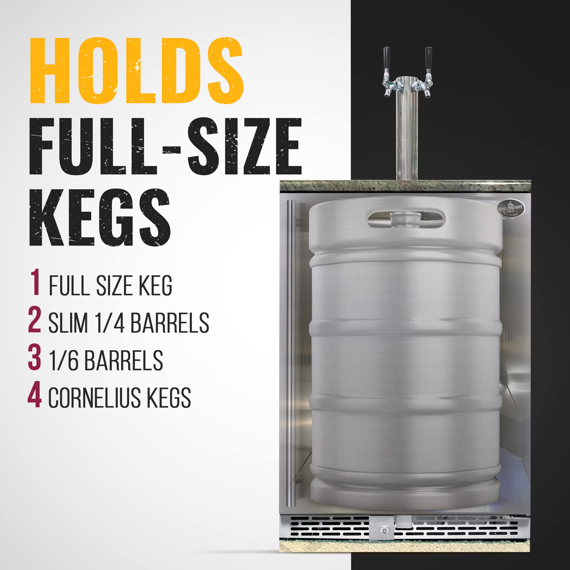 Beer Meister - Beer Kegerator, Draft Beer Dispenser For Home Bar, Beer, Wine, & Bar Soda Dispenser System, Dual Tower w/Stainless Door, Built-in Premium Series, 24.88 x 23.88 x 34.38 inches