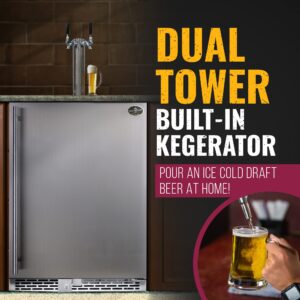 Beer Meister - Beer Kegerator, Draft Beer Dispenser For Home Bar, Beer, Wine, & Bar Soda Dispenser System, Dual Tower w/Stainless Door, Built-in Premium Series, 24.88 x 23.88 x 34.38 inches