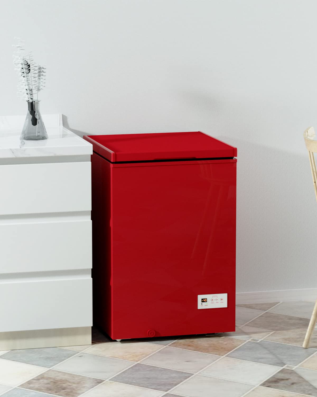 Watoor 3.5 Cu Ft Chest Freezer - Super-Low Temperature - 2 Removable Baskets - Electronic Control 14℉ to -40℉- Red