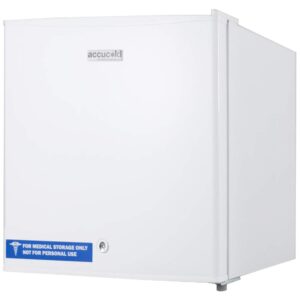 Summit AccuCold FS24L 19" Upright Freezer with 1.4 cu. ft. Capacity, Factory Installed Lock, Manual Defrost, Removable Shelf Removable Shelf and Adjustable Thermostat, in White