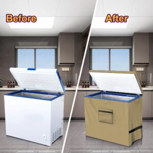 Chest Freezer Cover,420D Oxford Fabric Waterproof Open Deep Freezer Protective Cover with Storage Bag Fit for 3.5 Cubic Feet Adjustable Freezer Cover 22"L X 25"W X 34"H, (Beige)