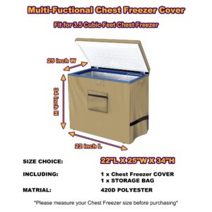 Chest Freezer Cover,420D Oxford Fabric Waterproof Open Deep Freezer Protective Cover with Storage Bag Fit for 3.5 Cubic Feet Adjustable Freezer Cover 22"L X 25"W X 34"H, (Beige)