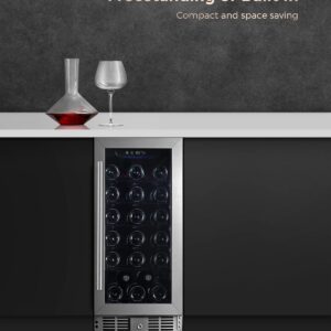 WATOOR 15 Inch Wine Cellar Refrigerator 30 Bottle Wine Cooler Lock Beverage Wine Center for Built-in & Free Standing | 36 F to 61 F Temperature Control l Stainless Steel Glass Door