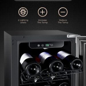 WATOOR 15 Inch Wine Cellar Refrigerator 30 Bottle Wine Cooler Lock Beverage Wine Center for Built-in & Free Standing | 36 F to 61 F Temperature Control l Stainless Steel Glass Door