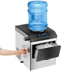 petsite 2-in-1 ice maker water dispenser countertop, portable electronic machine with water cooler dispenser, 48 lbs/day, 3 size ice cube, fast 6 mins, stainless steel