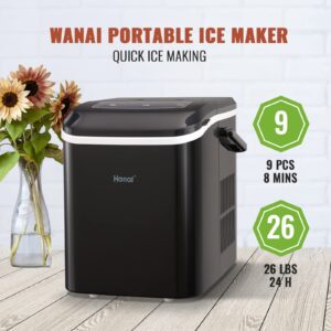 Ice Maker Machine Countertop WANAI Ice Making Machine Make 26.5lbs/24H 9 Ice Cubes Ready in 6-8 Minutes Include Ice Scoop & Basket for Home, Party, Office, Bar, RV