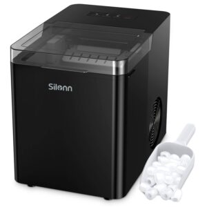 silonn countertop ice maker machine, fast ice in 7 min, 28 lbs of ice per day, ice makers countertop, portable ice maker with ice basket and scoop, black, 10 x 15 x 12 inches