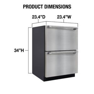 Brama Undercounter Drawer Refrigerator Freezer Built-In or Freestanding Indoor or Outdoor Use, Stainless Steel 4.9 Cu.Ft. Beverage Fridge, 24-Inch, Metallic