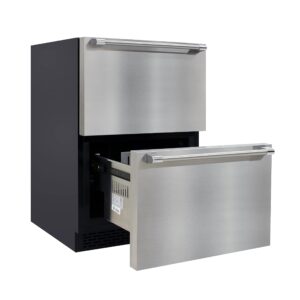 Brama Undercounter Drawer Refrigerator Freezer Built-In or Freestanding Indoor or Outdoor Use, Stainless Steel 4.9 Cu.Ft. Beverage Fridge, 24-Inch, Metallic