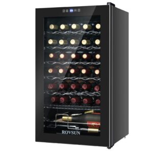 rovsun 34 bottle wine cooler refrigerator, compressor wine fridge chiller with digital temperature display, freestanding single zone beverage refrigerator for red/white wines beer soda