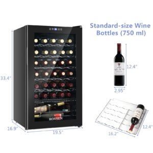 ROVSUN 34 Bottle Wine Cooler Refrigerator, Compressor Wine Fridge Chiller with Digital Temperature Display, Freestanding Single Zone Beverage Refrigerator for Red/White Wines Beer Soda