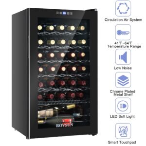 ROVSUN 34 Bottle Wine Cooler Refrigerator, Compressor Wine Fridge Chiller with Digital Temperature Display, Freestanding Single Zone Beverage Refrigerator for Red/White Wines Beer Soda