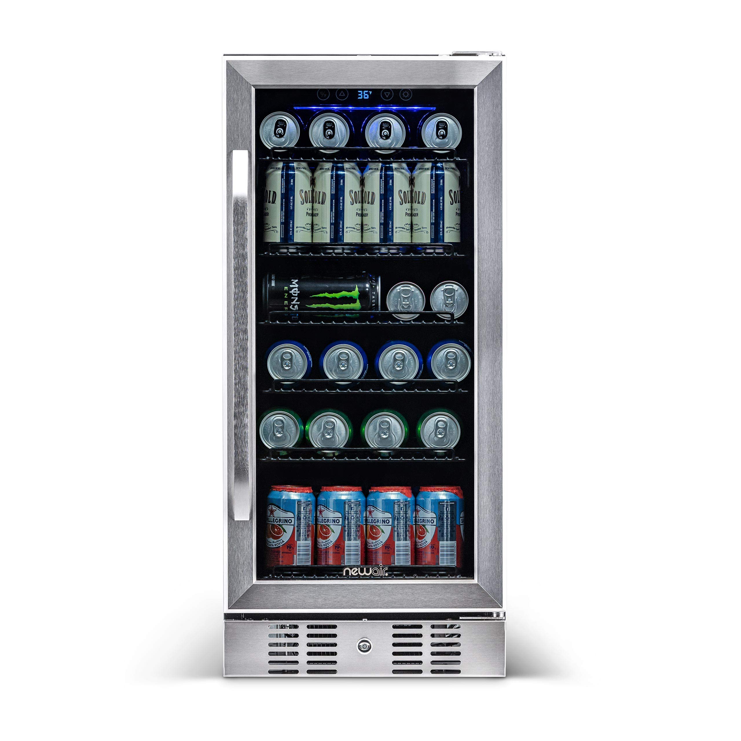 NewAir Beverage Refrigerator Cooler with 96 Can Capacity - Built-in Mini Bar Beer Fridge for Bedroom, Dorm, Office - Small Refrigerator Cools to 34F Perfect For Beer, Soda, And Drinks