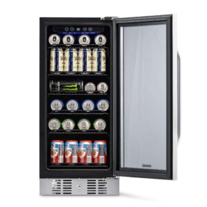 NewAir Beverage Refrigerator Cooler with 96 Can Capacity - Built-in Mini Bar Beer Fridge for Bedroom, Dorm, Office - Small Refrigerator Cools to 34F Perfect For Beer, Soda, And Drinks