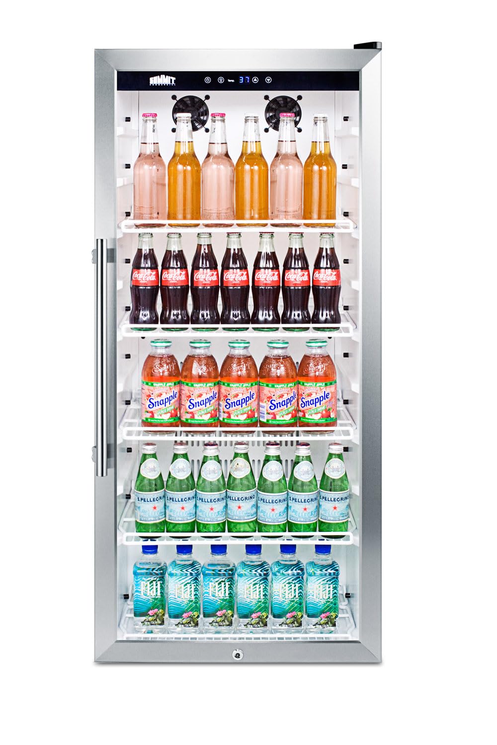 Summit Appliance SCR1006 Commercial Glass Door 22-inch Wide Beverage Merchandiser; Display and Refrigeration; For Beverages/Sealed Food; Digital Controls; LED Lighting; White Cabinet