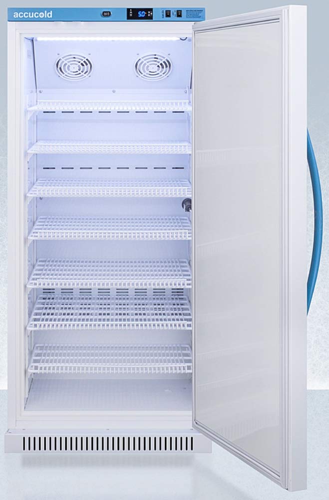 AccuCold ARS8PVDL2B 24 Upright Vaccine Refrigerator with 8 cu. ft. Capacity Plastic-Coated Wire Shelves Temperature Alarm and Factory-Installed Lock in White