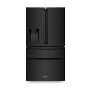 zline 36" 21.6 cu. ft freestanding french door refrigerator with water and ice dispenser in fingerprint resistant black stainless steel