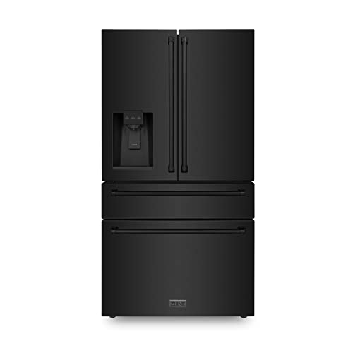 ZLINE 36" 21.6 cu. ft Freestanding French Door Refrigerator with Water and Ice Dispenser in Fingerprint Resistant Black Stainless Steel