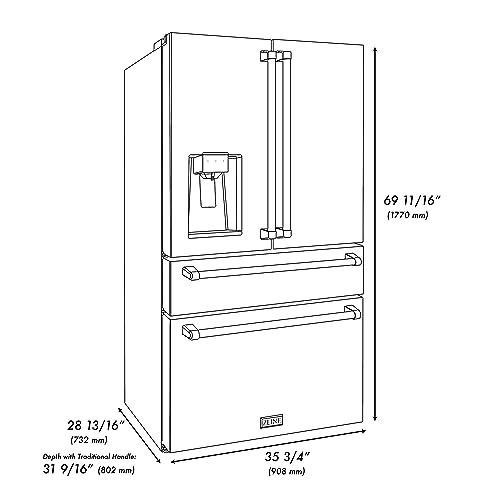 ZLINE 36" 21.6 cu. ft Freestanding French Door Refrigerator with Water and Ice Dispenser in Fingerprint Resistant Black Stainless Steel