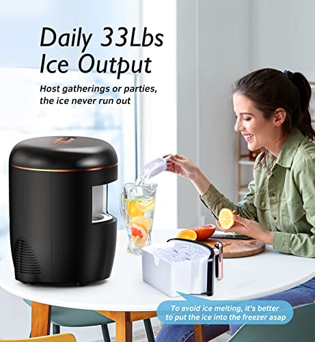 33Lbs Ice Maker Countertop, 10 Ice Cube Ready in 8-9 Mins, Crystal Clear Ice, 33Lbs/24H, Self-Cleaning Clear Ice Maker Machine, 2 Sizes Ice Cube Maker, Ice Scoop/Basket/Hook, for Home Camping Party RV