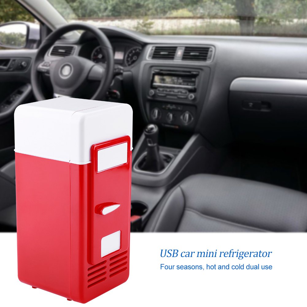 TOPINCN Mini USB Refrigerator Cooler Beverage Drink Cans Refrigerator and Heater for Office Desktop Hotel Home Car (Red)