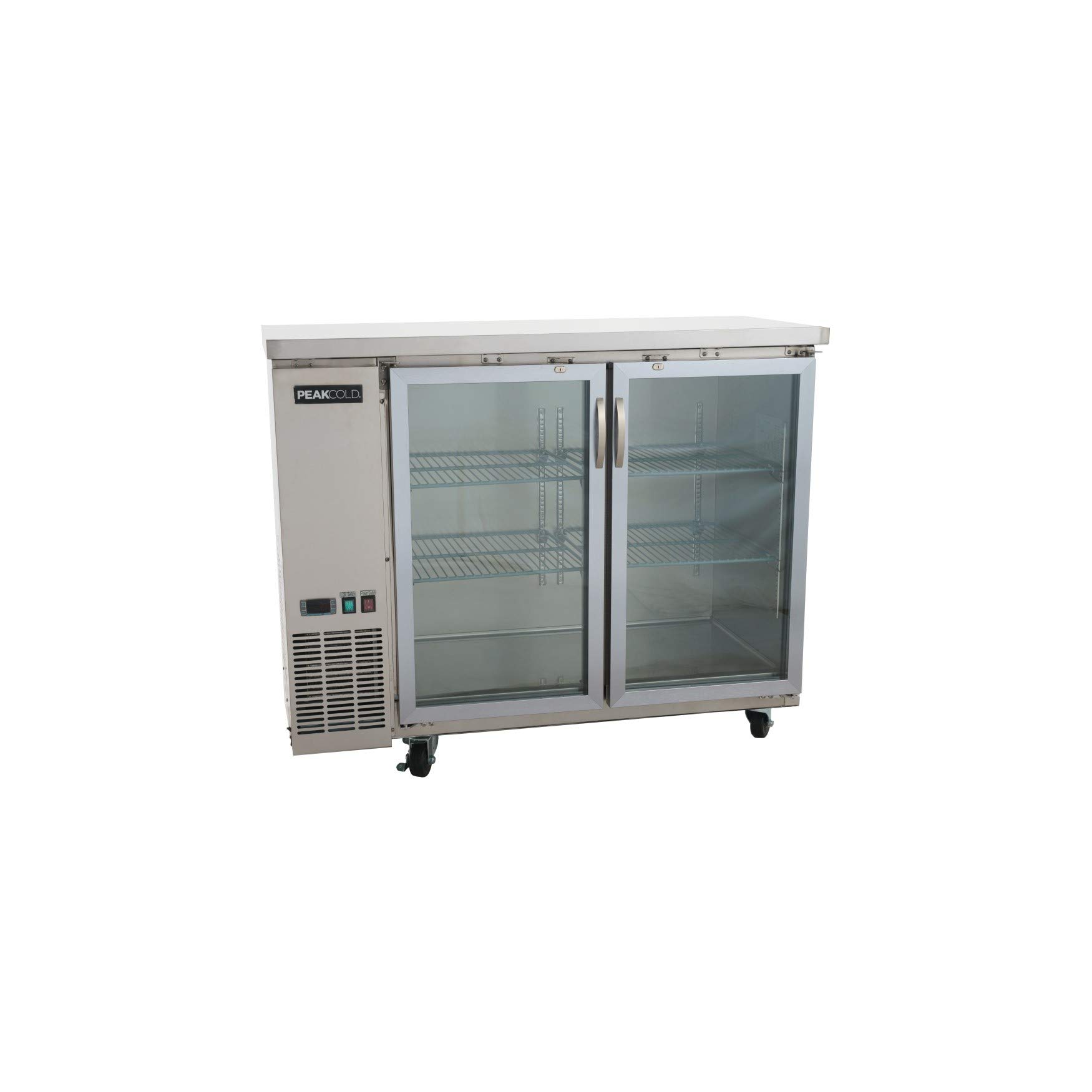 PEAKCOLD 2 Glass Door Commercial Back Bar Cooler; Stainless Steel Under Counter Refrigerator; 48" W