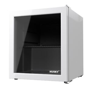 husky premium countertop mini fridge, 46l compact beverage refrigerator with 40 can capacity, freestanding mini drink fridge with reversible glass door (white)