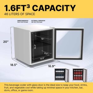 Husky Premium Countertop Mini Fridge, 46L Compact Beverage Refrigerator with 40 Can Capacity, Freestanding Mini Drink Fridge with Reversible Glass Door (White)